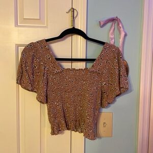 Floral Smocked Brown Top